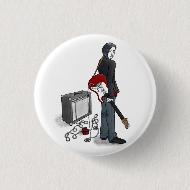 boy with guitar 1 inch round button (Front)