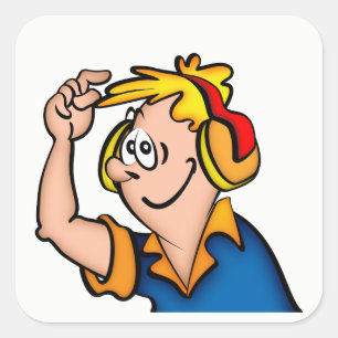 Boy With Headphone Square Sticker