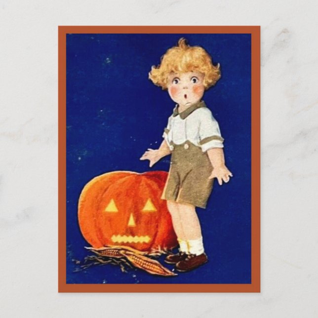 Boy with Pumpkin - Vintage Halloween Postcard (Front)