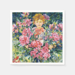 Boy With Red Peony Flowers (by Robert Reid) Napkin