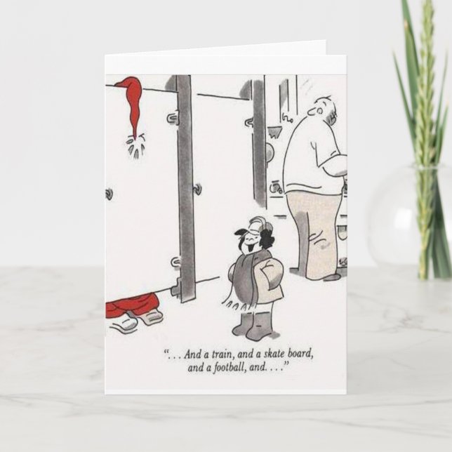 Boy with Santa in Bathroom Stal Greeting Card (Front)