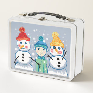 Boy with snowmen metal lunch box