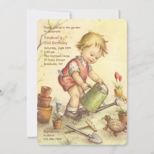 Boy With Watering Can Invitation (Front)