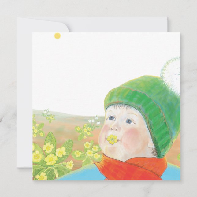 Boy with  Wild Primroses  Holiday Card (Front)