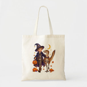Boy Wizard & Mononykus Halloween Trick-or-Treat Tote Bag