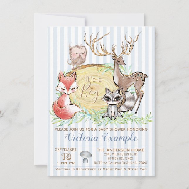 Boy Woodland Animal Baby Shower Invitation (Front)
