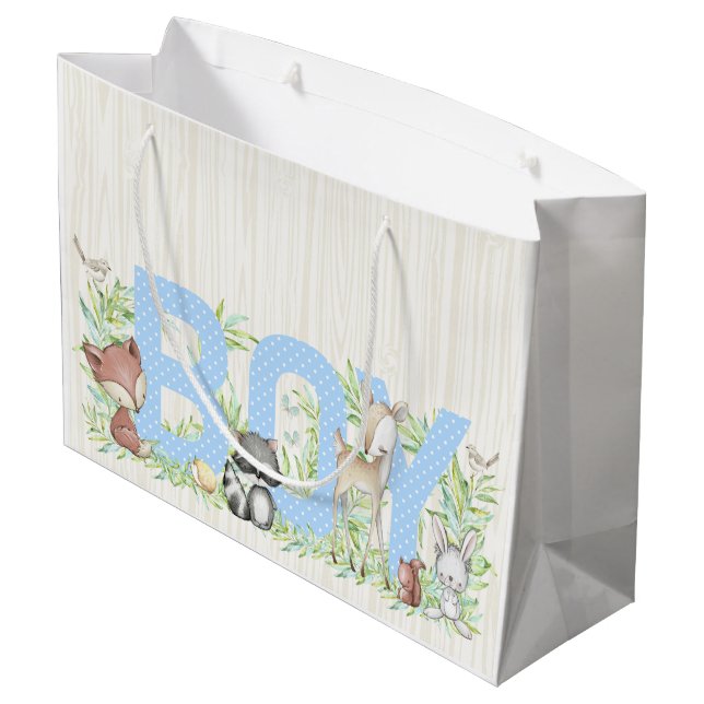 Boy Woodland Baby Shower Large Gift Bag (Back Angled)