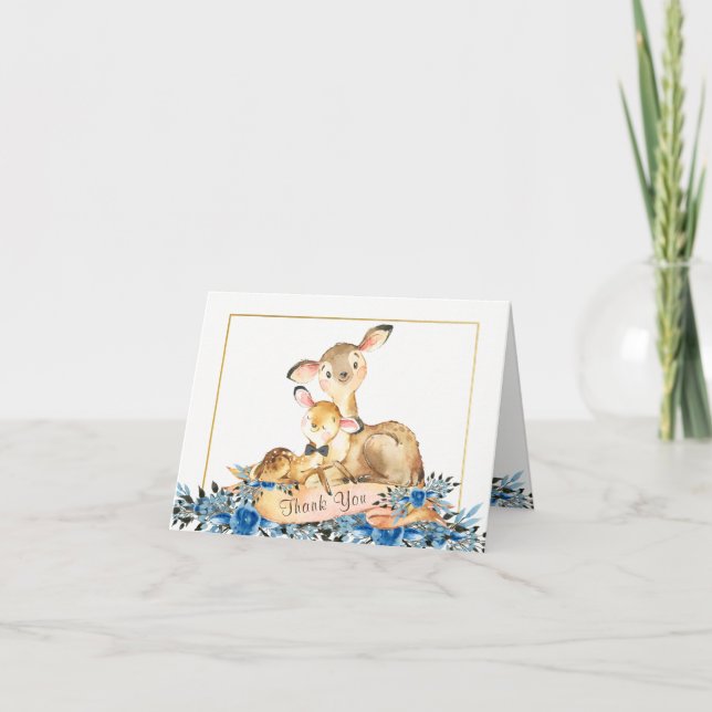 Boy Wooland Deer Baby shower Merci Cartes (Devant)