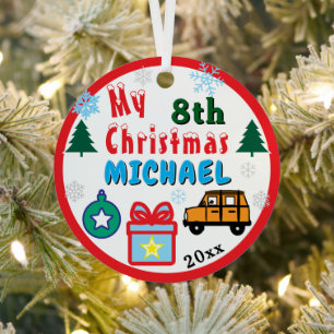 Boy Yearly Christmas Orange Toy Car Metal Ornament