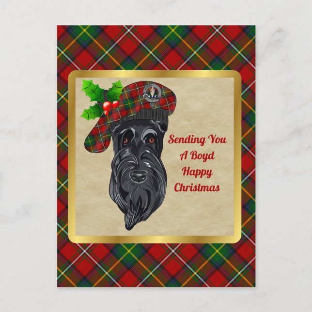 Boyd Clan Badge & Tartan Christmas Postcard (Front)