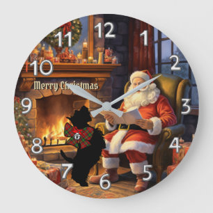 Boyd Scottie Dog & Santa Personalized Xmas Large Clock