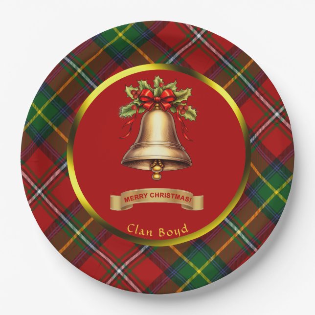 Boyd Tartan Personalized Christmas Paper Plate (Front)