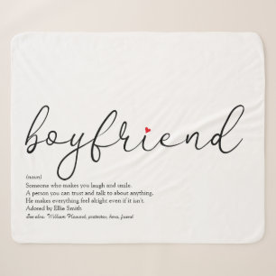 Boyfriend Definition Red Heart Elegant Script Sherpa Blanket