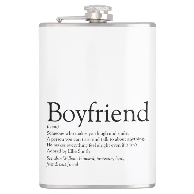 Boyfriend Definition Saying Black and White Hip Flask (Front)