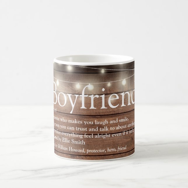 Boyfriend Definition String Lights Rustic Wood Coffee Mug (Center)