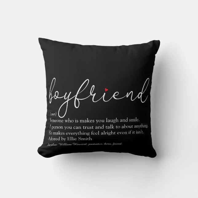 Boyfriend Definition Stylish Script Red Love Heart Throw Pillow (Front)