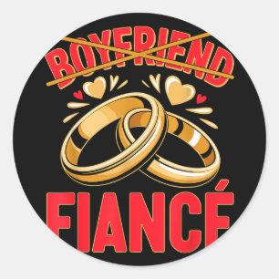 Boyfriend fiancé husband groom engaged engagement classic round sticker