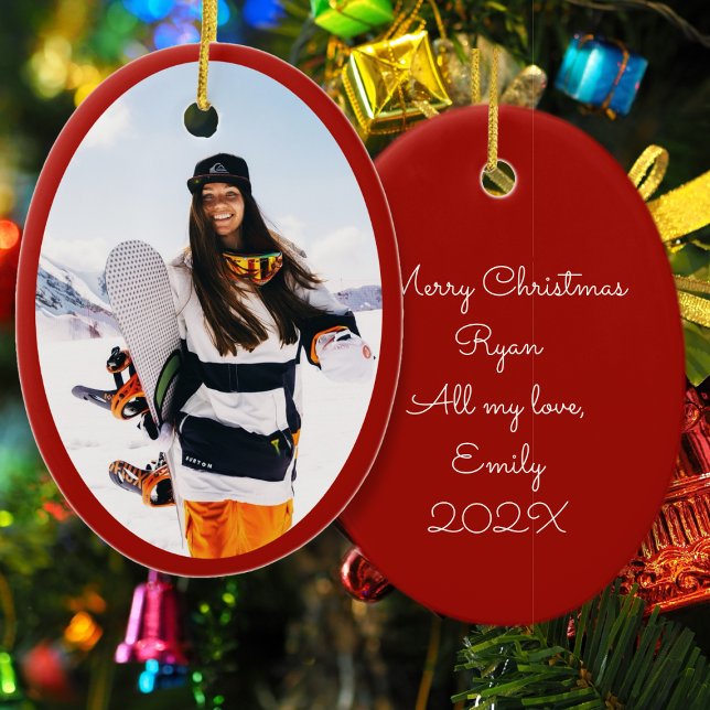 Boyfriend Girlfriend Oval Photo Christmas  Ceramic Ornament (Creator Uploaded)