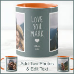 Boyfriend Husband Photo Text Grey C13 Anniversary  Mug<br><div class="desc">My customizable mug is designed to bring a touch of elegance to your daily routine. The mug features a sleek, coloured background complemented by two photos with chic white borders, a personalized message, and 'who from' detail, all in crisp white to stand out against the colour of your choice. My...</div>