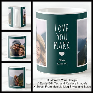 Boyfriend Love You Photos Modern Green C51 & White Coffee Mug