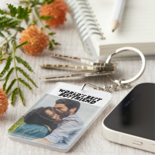 Boyfriend photo black 3d text   keychain