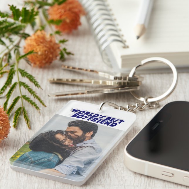 Boyfriend photo dark blue 3d text    keychain (Front Right)