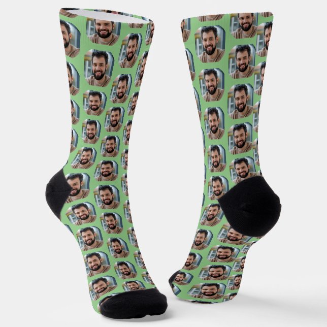 Boyfriend Photo for Girlfriend Cute Sage Green Socks (Angled)