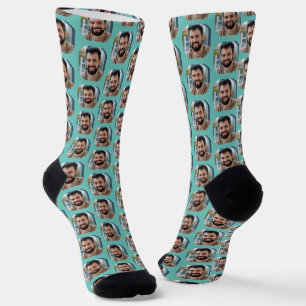 Boyfriend Photo for Girlfriend Fun Light Teal Socks