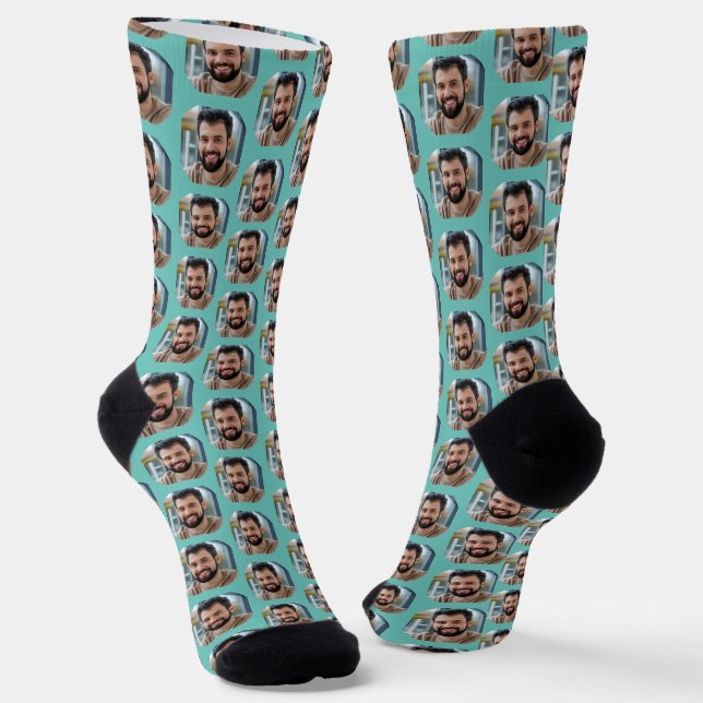 Boyfriend Photo for Girlfriend Fun Light Teal Socks (Angled)