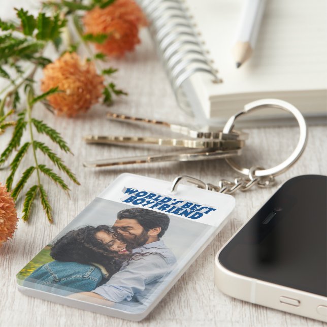 Boyfriend photo sea blue 3d text  keychain (Front Right)