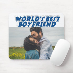 Boyfriend Photo with sea blue text   Mouse Pad