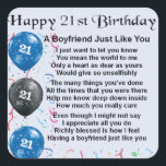 Boyfriend Poem - 21st Birthday Square Sticker<br><div class="desc">A great gift for a boyfriend on his 21st birthday</div>