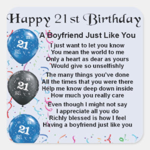 Boyfriend Poem - 21st Birthday Square Sticker