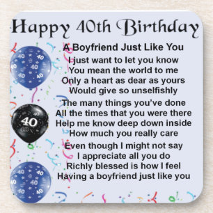 Boyfriend poem - 40th Birthday Coaster