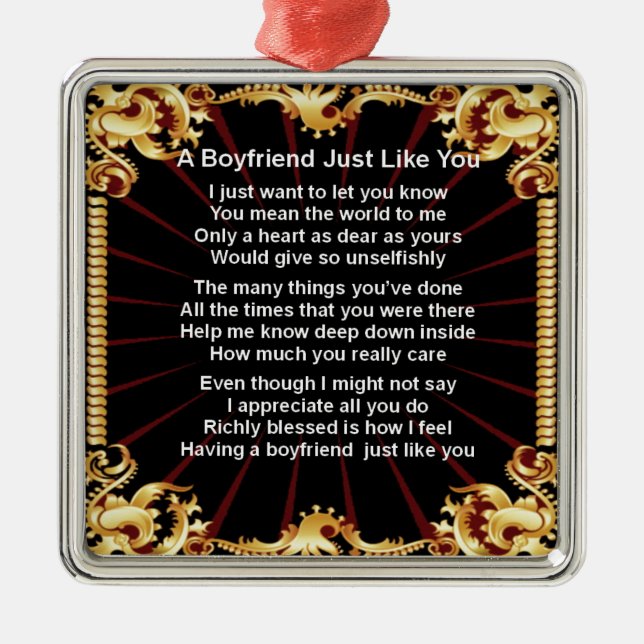 Boyfriend poem - Black design Metal Ornament (Front)