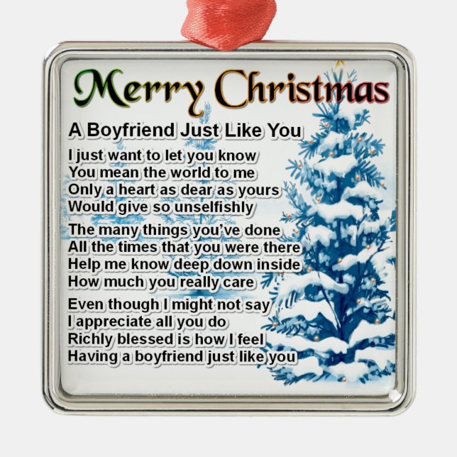 Boyfriend Poem  -  Christmas Design Metal Ornament (Front)