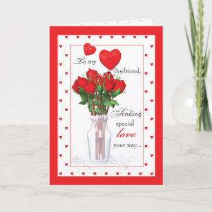 Boyfriend Valentine's Day Red Roses Hearts Holiday Card