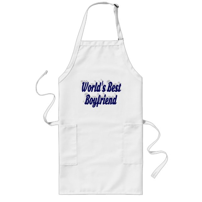 Boyfriend with dark blue script long apron (Front)