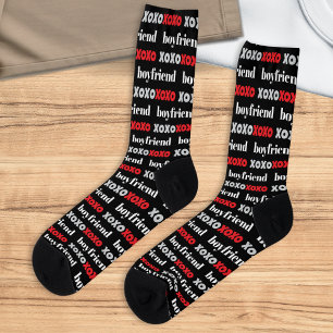 Boyfriend XOXO Valentine's Day Black Red and Gray Socks