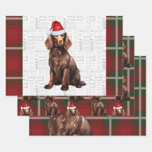 Boykin Spaniel Christmas Dog Deep Red Plaid Wrapping Paper Sheet