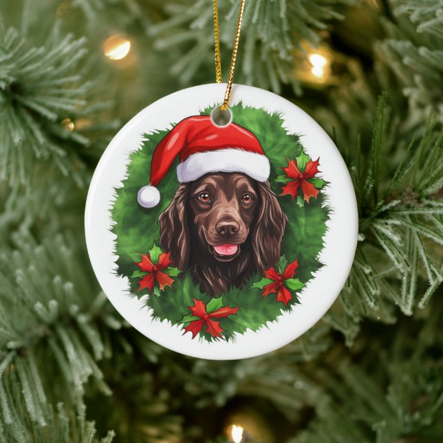 Boykin Spaniel Christmas Wreath Ceramic Ornament (Tree)
