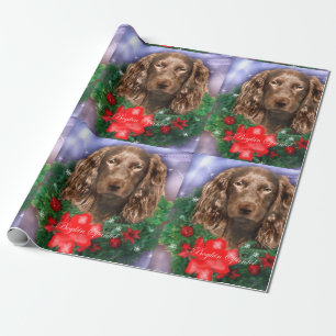 Boykin Spaniel Christmas Wreath Wrapping Paper