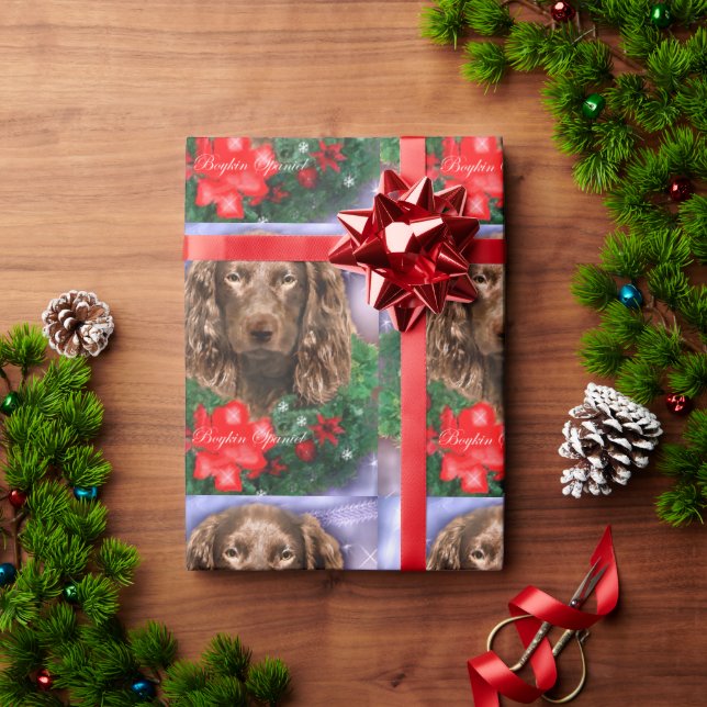 Boykin Spaniel Christmas Wreath Wrapping Paper (Holiday Gift)