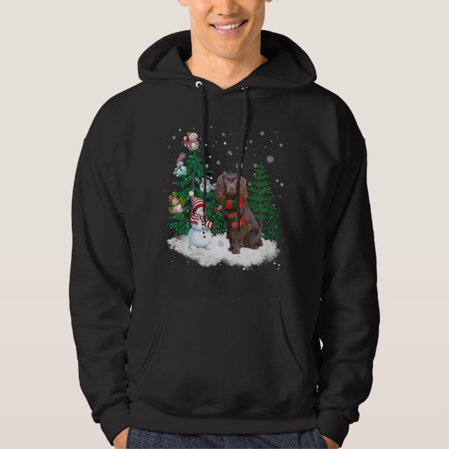 Boykin Spaniel Dog Christmas Snowman Xmas Tree Paj Hoodie (Front)