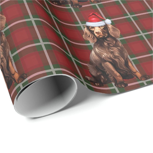 Boykin Spaniel Dog Funny Holiday Plaid Christmas Wrapping Paper (Roll Corner)