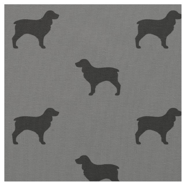 Boykin Spaniel Dog Silhouettes Grey and Black Fabric (Close Up)