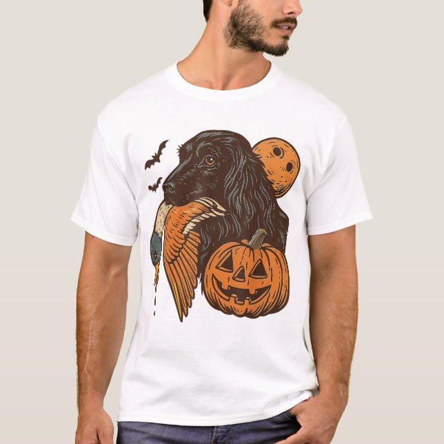 Boykin Spaniel Hunting Dog With Duck Hello Hunting T-Shirt (Front)