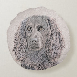 Boykin Spaniel Painting - Cute Original Dog Art Round Pillow