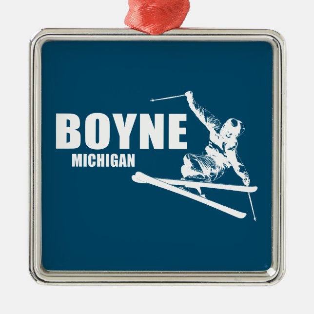 Boyne Mountain Resort Michigan Skier Metal Ornament (Front)