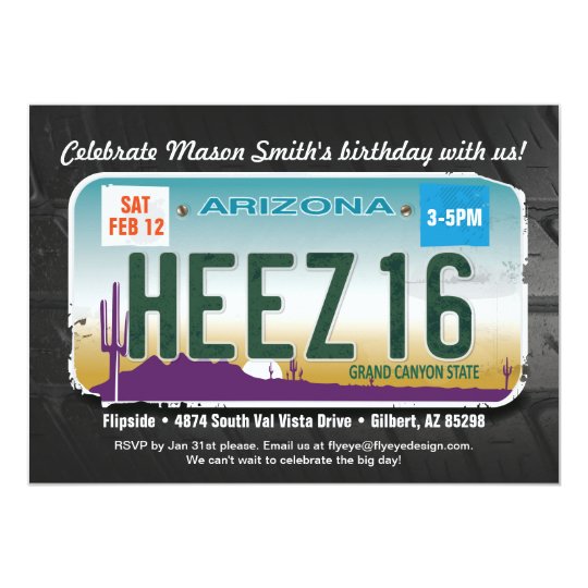 Boy's 16th Birthday Arizona License Invitation